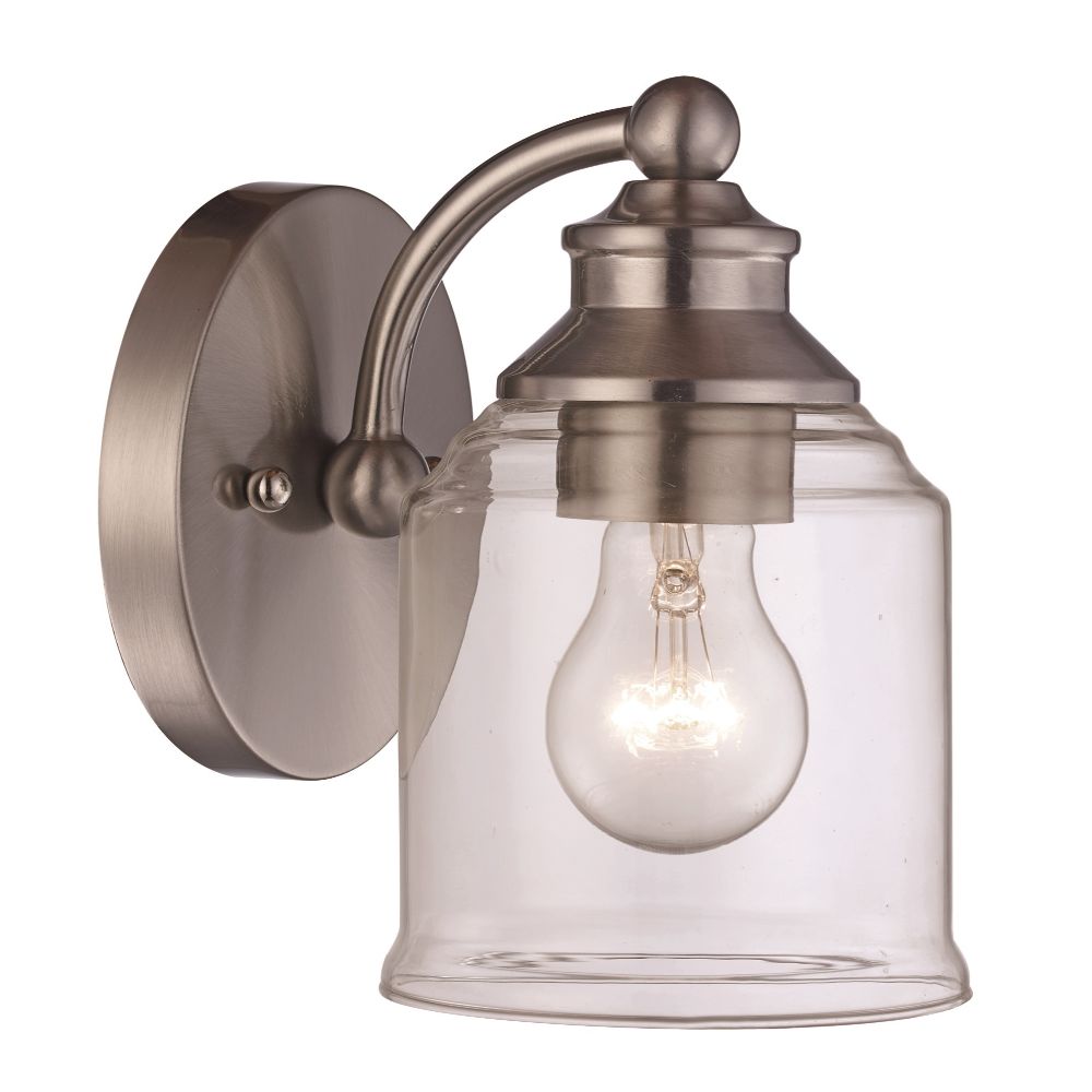 Trans Globe Lighting 22061 BN Belle 1 Light Wall Sconce Clear in Brushed Nickel